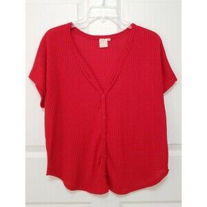 Live In The Moment Red Top, Size M, Ribbed, RN#13785, Tigh Knit
